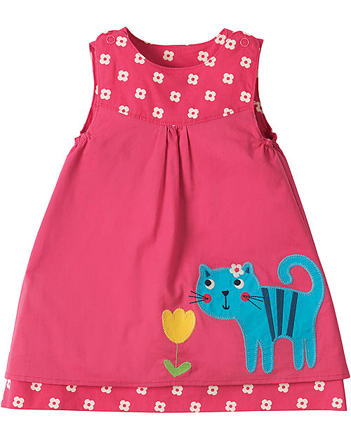 Frugi Little Lamorna Reversible Dress, Raspberry Bud/Cat - 100% organic cotton Dresses_