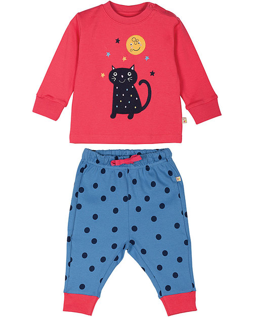 Frugi Little Lizzie Long John PJs - Ladybird/Cat - 100% Organic Cotton Pyjamas