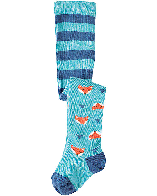 Frugi Little Norah Tights, Aqua/Foxes - Organic Cotton (soft, cosy and non-scratchy) Tights