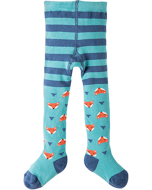 Frugi Little Norah Tights, Aqua/Foxes - Organic Cotton (soft, cosy and non-scratchy) Tights