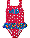 Frugi Little Sally Swimsuit, Raspberry/Fish - UPF 50+! Swimsuits