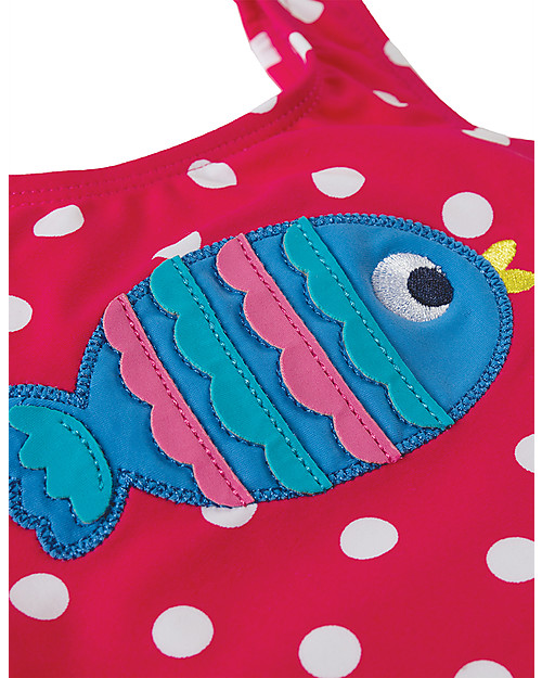 Frugi Little Sally Swimsuit, Raspberry/Fish - UPF 50+! Swimsuits