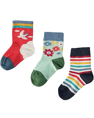 Frugi Little Socks 3 Pack - Abisko Sky/Dala Horse - Elasticated Organic Cotton Socks