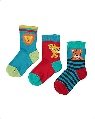 Frugi Little Socks 3 Pack - Big cat - Elasticated Organic Cotton Socks