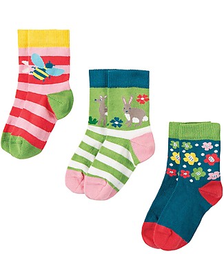 Frugi Little Socks 3 Pack - Deer - Elasticated Organic Cotton Socks