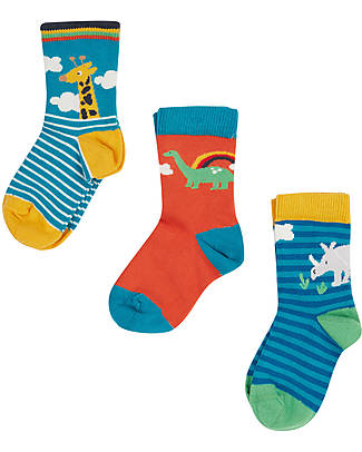 Frugi Little Socks 3 Pack - Dino Stripes Socks