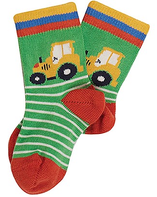 Frugi Little Socks 3 Pack - Fjord Green/Tractor - Elasticated Organic Cotton Socks