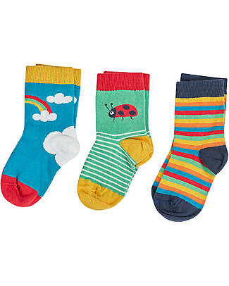 Frugi Little Socks 3 Pack - Rainbow Bugs - Organic Cotton Socks