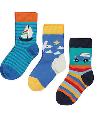 Frugi Little Socks 3 Pack - Rainbow Trasport - Organic Cotton Socks