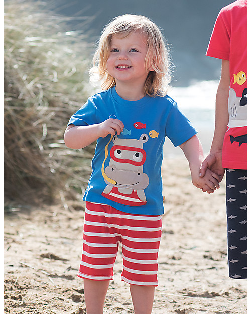 Frugi Little Stripy Shorts, Tomato Breton/Hippo Shorts