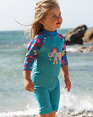 Frugi Little Sun Safe Suit - Pacific Aqua/Elephant - UPF 40+ Uv-Safe Sunsuits