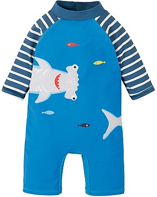 Frugi Little Sun Safe Swimsuit - Motosu Blue/Shark - UPF 50+ Rompers