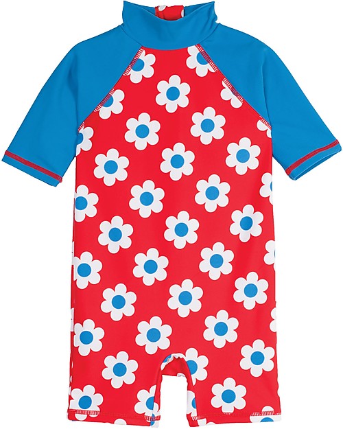 Frugi Little Sun Safe Swimsuit, Red with flowers - Sun protection UPF 50+ Uv-Safe T-shirt