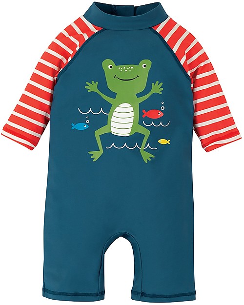 Frugi Little Sun Safe Swimsuit - Steely Blue/Frog - UPF 50+ Uv-Safe T-shirt