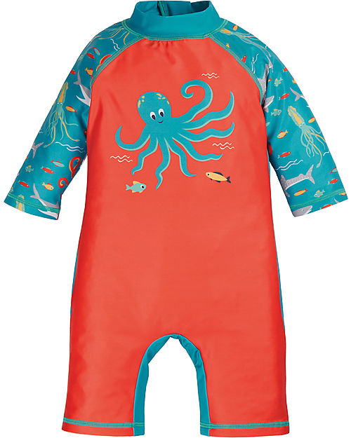 Frugi Little Sun Safe Swimsuit - Tiger Orange/Octopus - UPF 40+ Uv-Safe T-shirt
