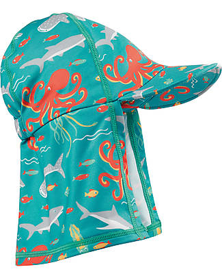 Frugi Little Swim Legionnaires Hat - What Lies Below - Light Blue/Sea Creatures - UPF 50 Sunhats