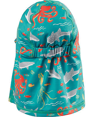 Frugi Little Swim Legionnaires Hat - What Lies Below - Light Blue/Sea Creatures - UPF 50 Sunhats