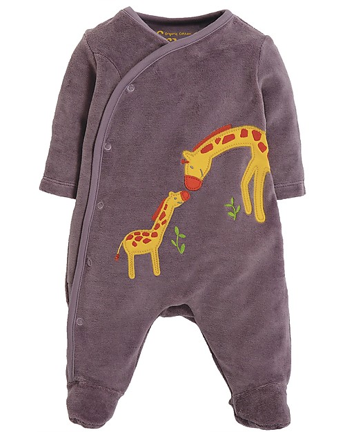 Frugi Little Swoop Babygrow, Mauve/Giraffes - Organic cotton Babygrows