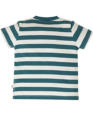 Frugi Little Wheels Applique Top - Steely Blue Stripes/Tractor - Organic cotton Evening Tops