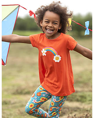 Frugi Lizzie Applique Top - Tiger Orange/Rainbow - Organic Cotton T-shirts