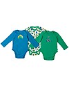 Frugi Long Sleeved Bodysuit, Dinos - Pack of 3 - 100% Organic Cotton Long Sleeves Bodies