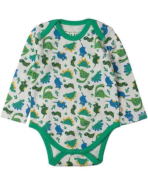 Frugi Long Sleeved Bodysuit, Dinos - Pack of 3 - 100% Organic Cotton Long Sleeves Bodies