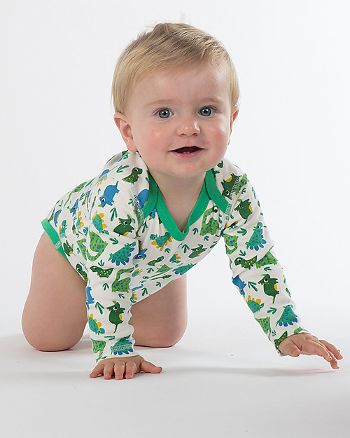 Frugi Long Sleeved Bodysuit, Dinos - Pack of 3 - 100% Organic Cotton Long Sleeves Bodies