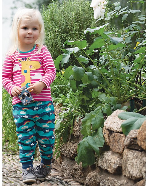 Frugi Long Sleeves Button Applique Top, Flamingo Breton/Giraffe - 100% organic cotton Long Sleeves Tops