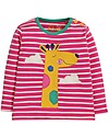 Frugi Long Sleeves Button Applique Top, Flamingo Breton/Giraffe - 100% organic cotton Long Sleeves Tops