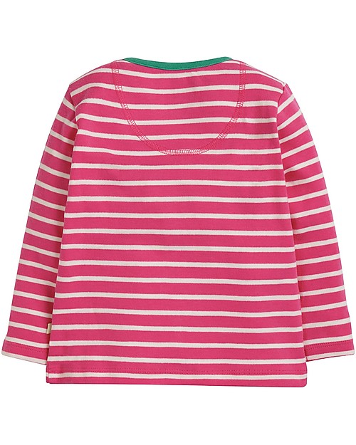 Frugi Long Sleeves Button Applique Top, Flamingo Breton/Giraffe - 100% organic cotton Long Sleeves Tops