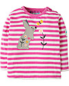 Frugi Long Sleeves Button Applique Top, Flamingo Stripe/Bunny - 100% organic cotton Long Sleeves Tops
