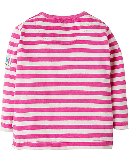 Frugi Long Sleeves Button Applique Top, Flamingo Stripe/Bunny - 100% organic cotton Long Sleeves Tops