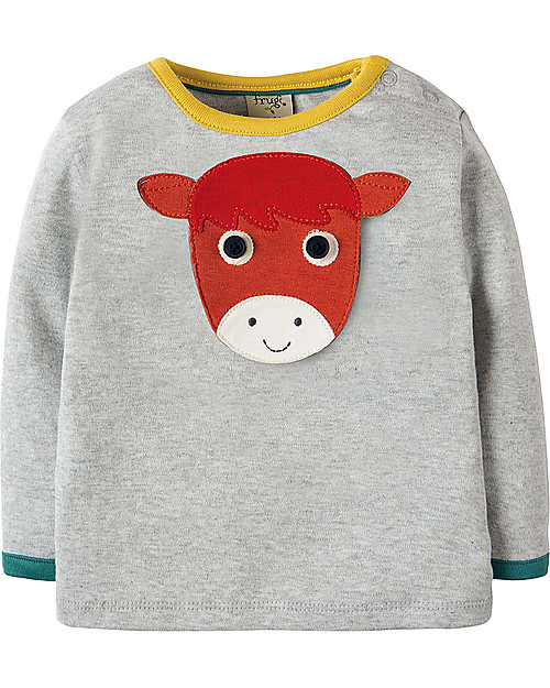Frugi Long Sleeves Button Off 4 in 1 Applique Top, Farm - 100% organic cotton Long Sleeves Tops