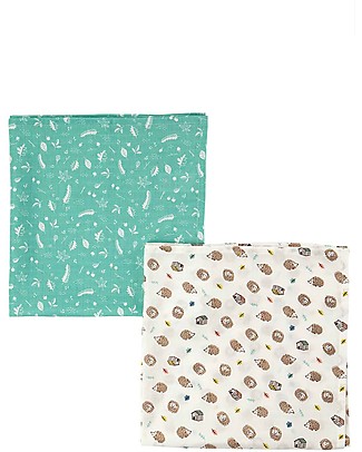 Frugi Lovely 2 Pack Muslin - Hedgehog Huddle/Forest Floor Muslin Swaddle