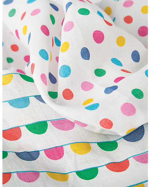 Frugi Lovely 2 Pack Muslin Set, Spots/Bunting 65 x 65 cm - 100% Organic Cotton Muslin Swaddle
