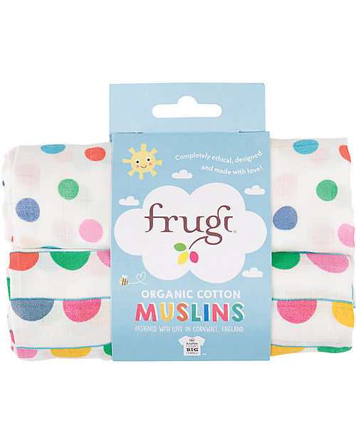 Frugi Lovely 2 Pack Muslin Set, Spots/Bunting 65 x 65 cm - 100% Organic Cotton Muslin Swaddle