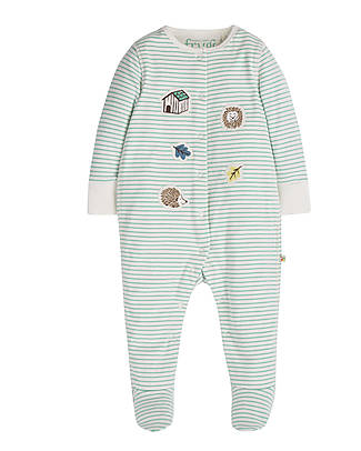 Frugi Lovely Applique Patch Babygrow - Moss Breton/Hedgehog Babygrows
