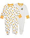 Frugi Lovely Babygrow, Sun/Bees - Pack of 2 - 100% Organic Cotton Babygrows