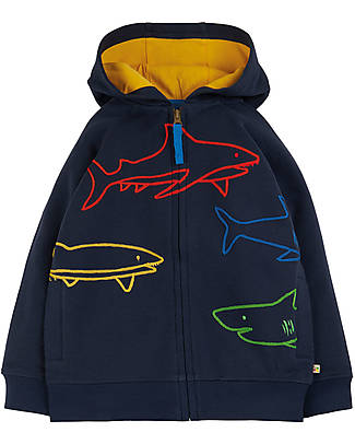Frugi Luka Zip Up Hoody - Indigo/Sharks - Organic Cotton Sweatshirts