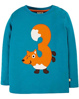 Frugi Magic Number Light Blue T-Shirt - Tomermory Teal/Fox - 100% Organic Cotton T-shirts