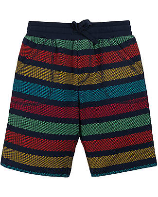 Frugi Morvah Short - Indigo Rainbow Stripe - Organic Cotton Shorts