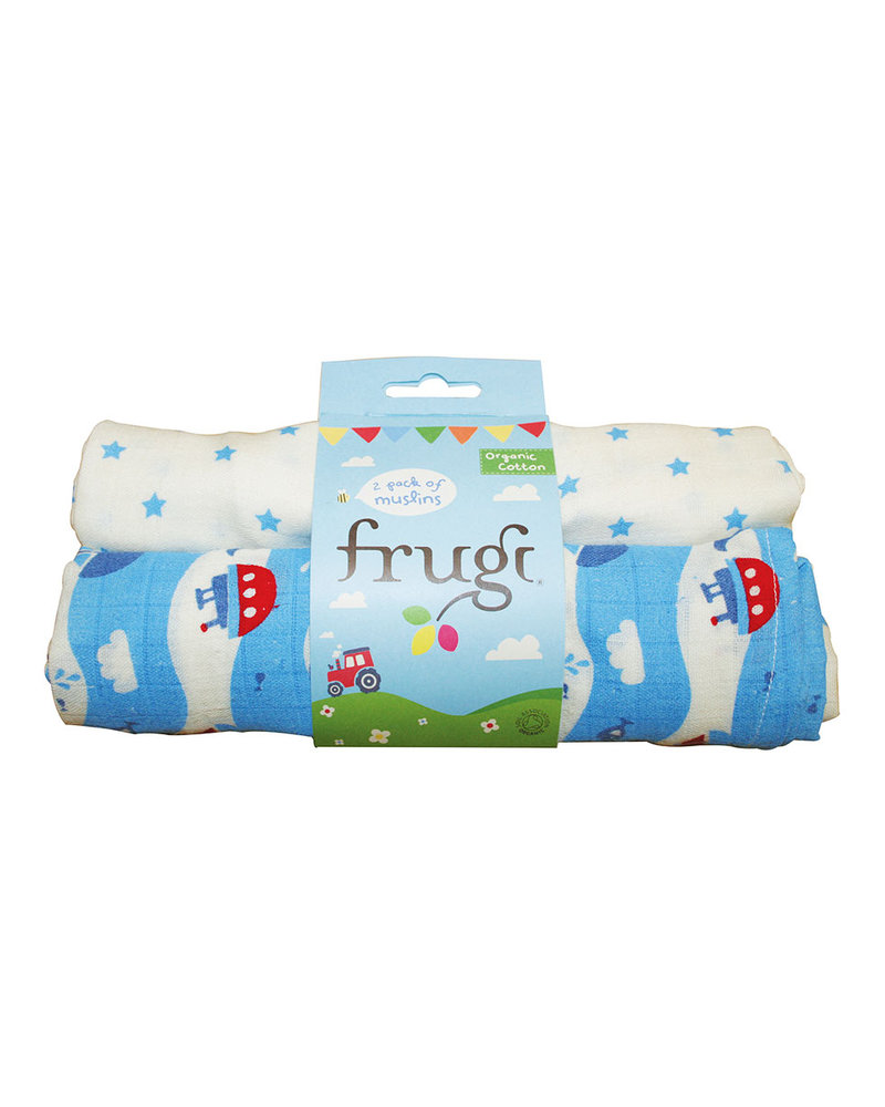 Frugi Muslin Cornish Blue Tug Boat 2 Pack unisex bambini