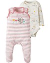 Frugi My first Outfit, BabyGrow & Bodysuit, Pink Marl Stripe/Mouse - 100% organic cotton Babygrows