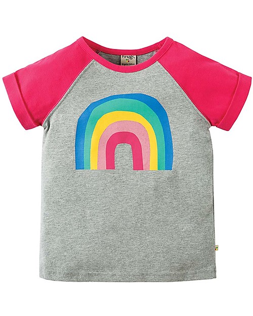 Frugi Nancy Raglan T-Shirt - Grey Marl/Rainbow - 100% organic cotton Long Sleeves Tops
