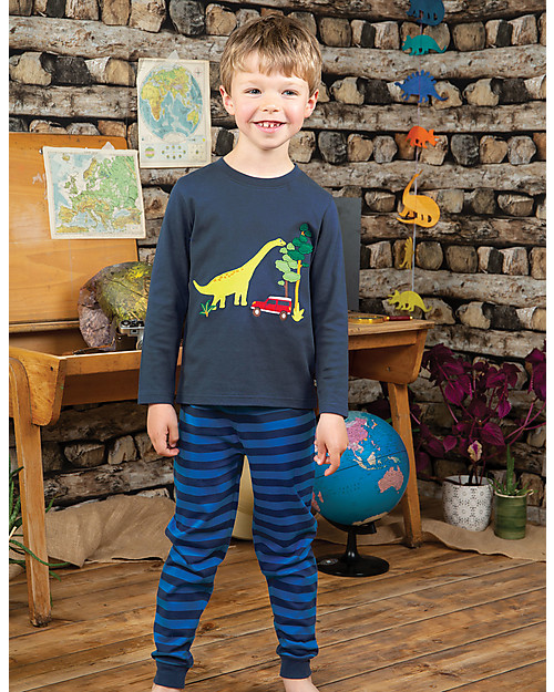 Frugi Navigator Long John PJs, Space Blue/Dino - Organic cotton Pyjamas