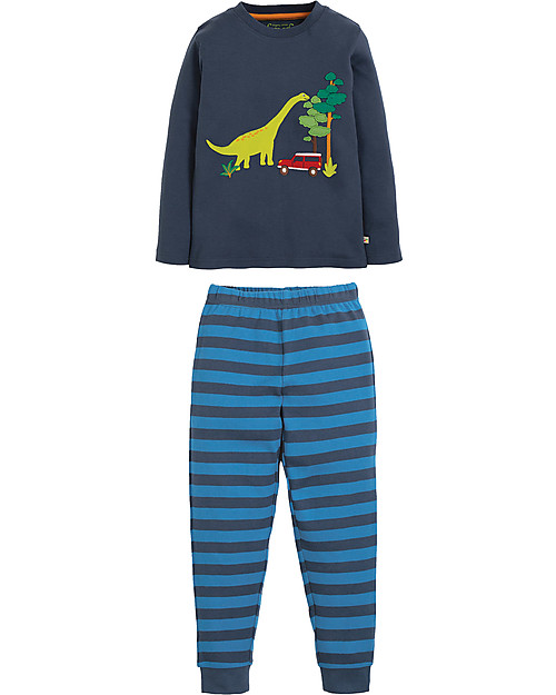 Frugi Navigator Long John PJs, Space Blue/Dino - Organic cotton Pyjamas