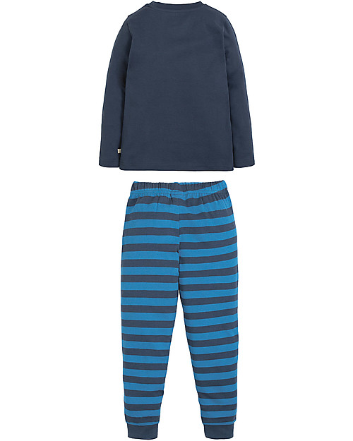 Frugi Navigator Long John PJs, Space Blue/Dino - Organic cotton Pyjamas