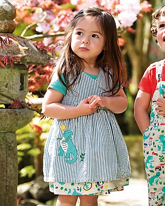 Frugi Nora Reversible Dress - Seersucker Stripe/Dino (from 4 to 6 years) Dresses