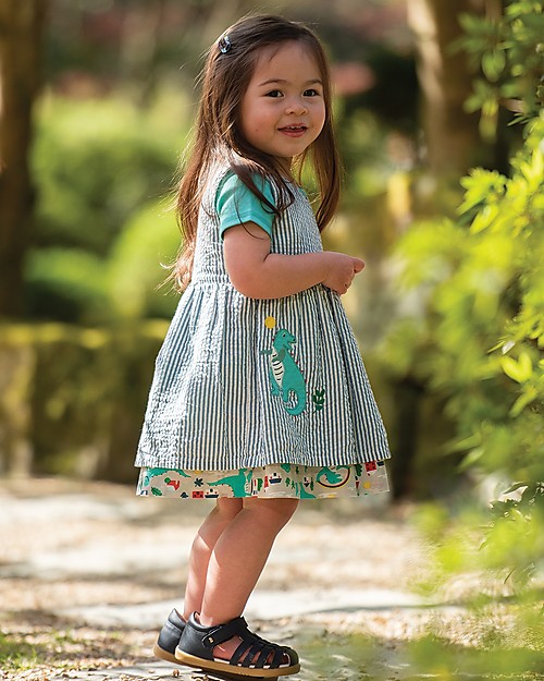 Frugi Nora Reversible Dress - Seersucker Stripe/Dino (from 4 to 6 years) Dresses_