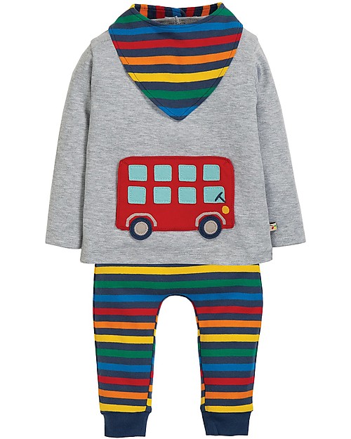 Frugi On The Road Outfit, Grey Marl/Bus - Organic cotton T-shirts